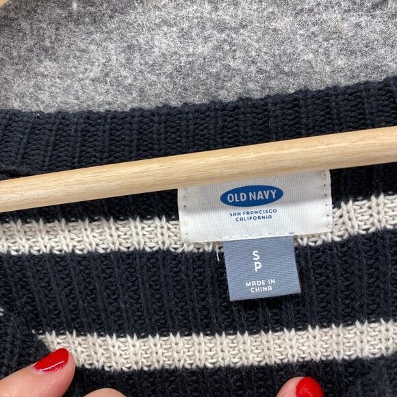 Old Navy Sweater Pullover Women S Small Black Striped Knit Long Sleeve Cotton - Picture 5 of 9